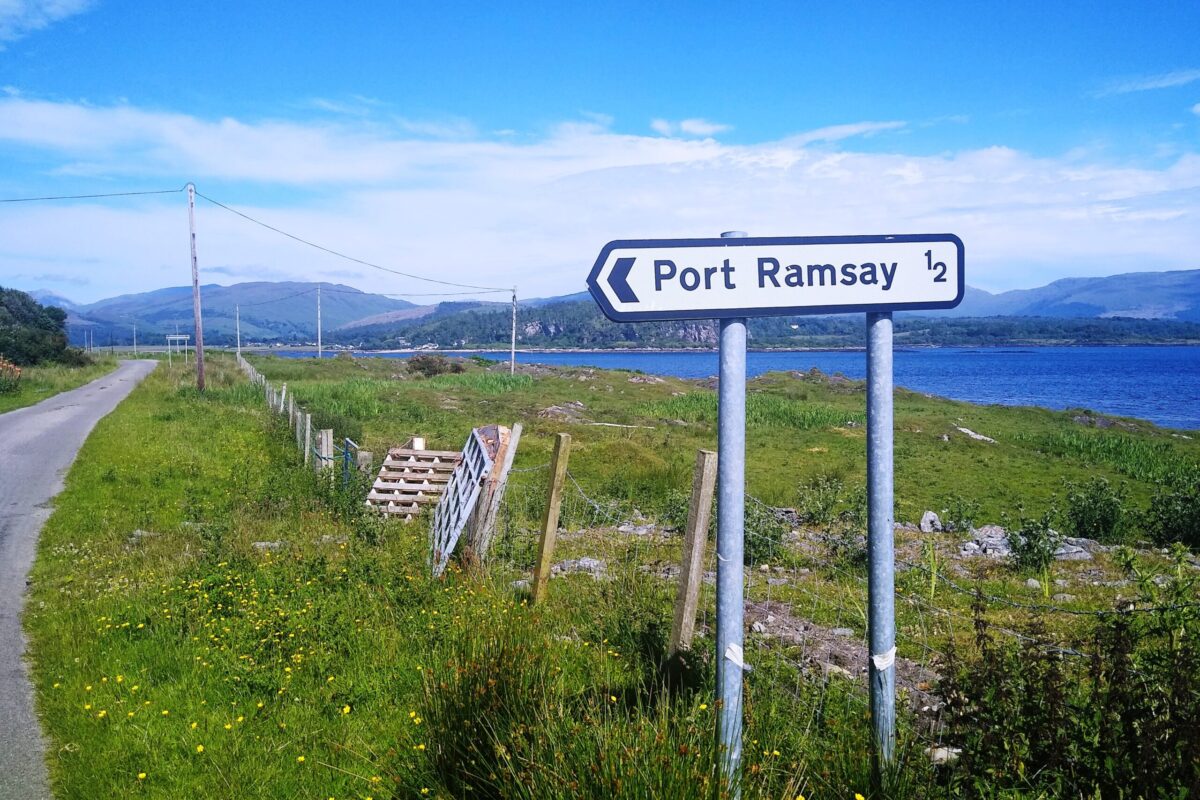 Sign for road to Port Ramsay